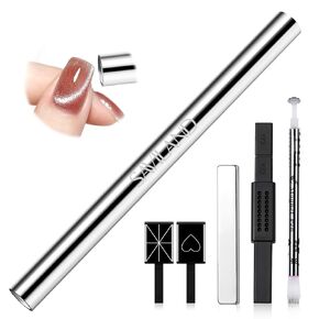SAVILAND Essentials Cat Eye Magnetic for Nail: 3-in-1 Brown Cat Eye Gel Nail Polish N35 Neodymium Round Long Strip Magnet Wand Stick Diverse Effect Double Ended Nail Salon Design Tools Set Accessories