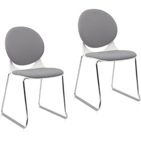 CLATINA Armless Stacking Reception Chair, Stackable Guest Chairs with Padded Cushion Seat and Back, Computer Desk Chair No Wheels with Metal Legs for Office Conference School Church Waiting Room, Grey