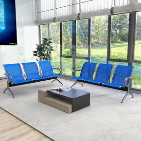 Kinsuite 2pcs 3-Seat Reception Chairs - Waiting Room Chairs with Arms & Stainless Steel Frame, Waiting Room Bench Lobby Chairs for Office Airport Bank Hospital, Blue