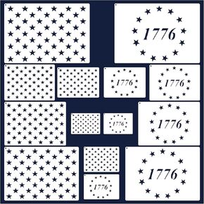 14pcs American Flag Star Stencil Reusable Large 50 Stars 13 Stars 1776 Stencil Template Drawing Star Stencils for Spray Painting on Wood Wall Fabric Paper DIY Crafts American Flag Projects(star14)