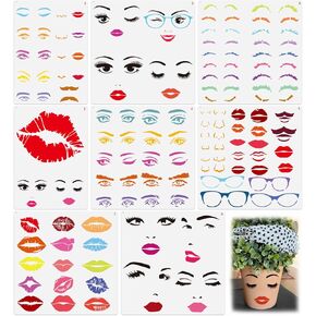 8pcs Facial Features Stencils Reusable Lips Mouth Eyes Eyebrows Nose Moustache Eyeglass Template Large Drawing Face Stencils for Painting on Wood Wall Fabric Canvas Flower Pots Decor(face8)