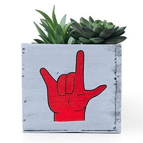 I Love You, Sign Language, Wood Succulent Planter Box, Couple, Anniversary, Birthday Gift (4 Square Inches)
