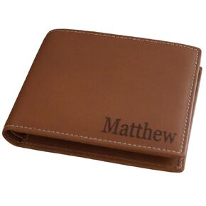 Men's Real Leather Custom Bifold Wallet, RFID Blocking Customized Wallet with ID Window, Genuine Leather Credit Card Holder for Men with Gift Box (Dark Brown)
