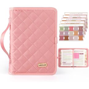 Adjustable Bible Cover with 75 Bible Tabs - Bible Cover Case for Women，Waterproof, Washable Quilted Bible Case，Reusable Christian Gifts for Women (Black, L)