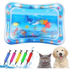 Comfort Cooling Water Mat for Cats, Interactive Sensory Play Mat with Thickened Leak Proof Sensor Tech, Durable Inflatable Baby Water mat Tummy time for Kittens, Kids & Dogs (Square Pad)
