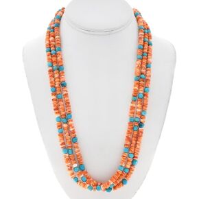 Navajo Colorful Spiny Oyster Shell Turquoise Beaded Necklace Three Strand 23" to 25" Long Design 0658
