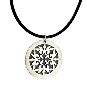 Gothic Necklace Medallion Pendant Antique Silver Alpaca Mystical Essence European Heritage Adjustable Leather Cord Handmade Jewelry Gift for Women and Men