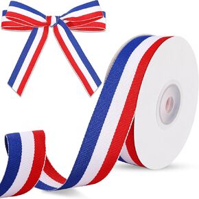 15 Yards Red White Blue Ribbon, 15mm Wide Patriotic Ribbon American Flag Striped Craft Ribbons 4th of July Grosgrain Ribbon for Gift Wrapping, Independence Day Memorial Day Decorations