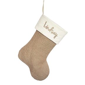 Handmade Personalized Christmas Stocking in Natural Burlap, Ivory Quilted and Natural Cotton. Custom with Name or Blank (Natural Burlap Base w/Ivory Quilted Top)