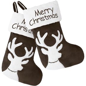 BRAWARM Christmas Stockings, Green Reindeer Embroidered Stockings 2 Pack, Soft Velvet Christmas Stockings for Xmas Holiday Party Home Decoration