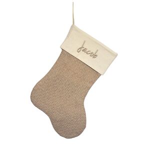Handmade Personalized Christmas Stocking in Natural Burlap, Ivory Quilted and Natural Cotton. Custom with Name or Blank (Natural Burlap Base w/Natural Cotton Top)