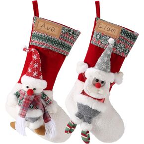 3D 21" Large Personalized Christmas Stocking Custom Xmas Stocking, Christmas Stockings with Names Tags for Kids Family Holiday Fireplace Party Decoration