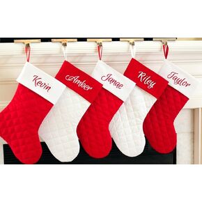 Personalized Christmas Stocking Quilted Red and White