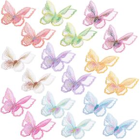 18pcs Butterfly Lace Patches, Double-Layer Organza Appliques, Colorful Sew On Embroidery Decor Sewing Accessories for Wedding Bride Dresses Skirts Jeans Hats Shoes Bags- 9 Colors