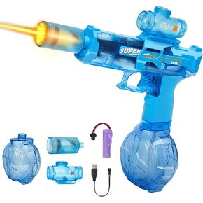 Electric Water Gun Fire Flash Upgraded, 320 Capacity Water Pistol Toy Squirt Gun for Kids Adults, Summer Outdoor Toy Yard Beach Swimming Water Play Toys (Black)