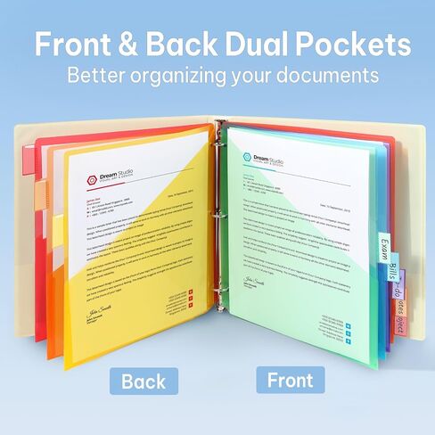 SUNEE 8 Tab Dividers with Pockets, Plastic Dividers for 3 Ring Binder, Subject Dividers with 2 Pockets, Binder Dividers for School Office Home Supplies, Multicolor, 1 Set in Kuwait