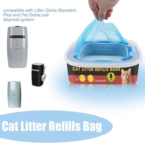 10Pack Cat Cat Sterter Reclivs ، صناديق تعبئة القمامة المتوافقة مع تعبئة Genie Standard ، بالإضافة إلى XL+ و XL (تشمل صناديق إعادة ملء غير أصلية) (أزرق) in Kuwait