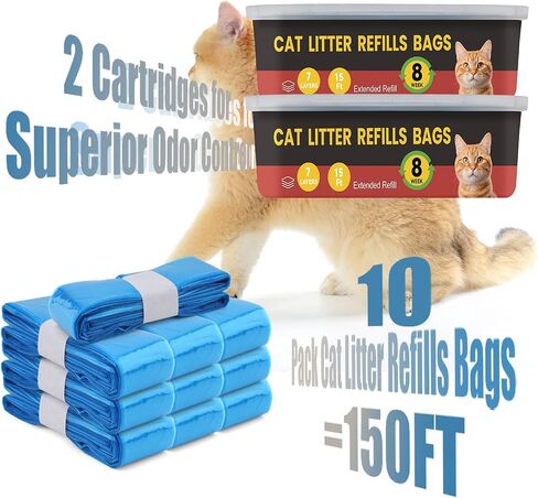 10Pack Cat Cat Sterter Reclivs ، صناديق تعبئة القمامة المتوافقة مع تعبئة Genie Standard ، بالإضافة إلى XL+ و XL (تشمل صناديق إعادة ملء غير أصلية) (أزرق) in Kuwait