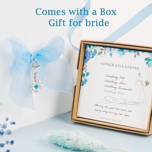 Something Blue Gift for Bride Bridal Shower Wedding Gifts for Bride to Be with Bouquet Angel Charm and Wedding Card as Bridal Jewelry Set Bridesmaid gifts Bride Accessories from Mom Friends in Kuwait