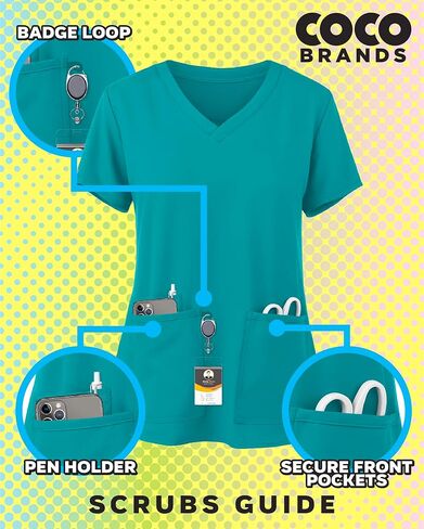 قميص Minions النسائي مطبوع بالكامل، برقبة على شكل حرف V مع جيوب - زي عمل مريح in Kuwait