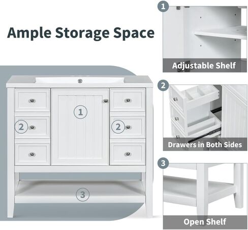 36" Bathroom Vanity with Sink, One Cabinet and Three Drawers, Solid Wood and MDF Board, Green (Old SKU:SY999505AAG-6) (STYLE11) in Kuwait