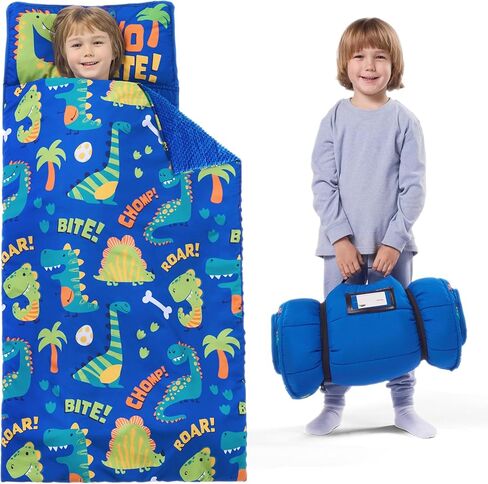 Joiedomi Toddler Nap Mat with Removable Pillow and Blanket Dinosaur Kids Sleeping Mat for Boys Girls in Preschool Kindergarten Daycare Extra Large Roll Up Sleeping Bag Soft Microfiber Slumber Bag in Kuwait