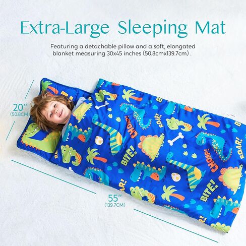 Joiedomi Toddler Nap Mat with Removable Pillow and Blanket Dinosaur Kids Sleeping Mat for Boys Girls in Preschool Kindergarten Daycare Extra Large Roll Up Sleeping Bag Soft Microfiber Slumber Bag in Kuwait