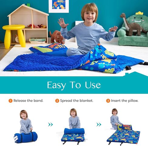 Joiedomi Toddler Nap Mat with Removable Pillow and Blanket Dinosaur Kids Sleeping Mat for Boys Girls in Preschool Kindergarten Daycare Extra Large Roll Up Sleeping Bag Soft Microfiber Slumber Bag in Kuwait