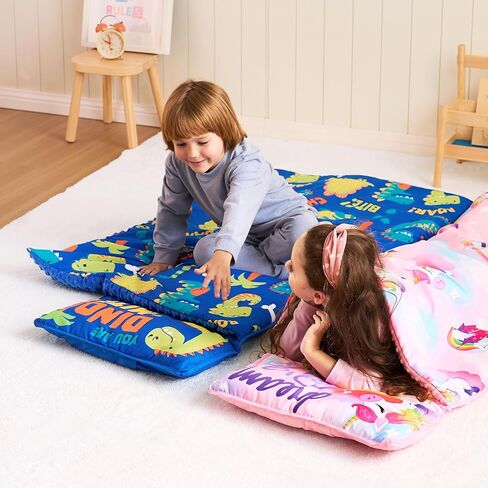 Joiedomi Toddler Nap Mat with Removable Pillow and Blanket Dinosaur Kids Sleeping Mat for Boys Girls in Preschool Kindergarten Daycare Extra Large Roll Up Sleeping Bag Soft Microfiber Slumber Bag in Kuwait