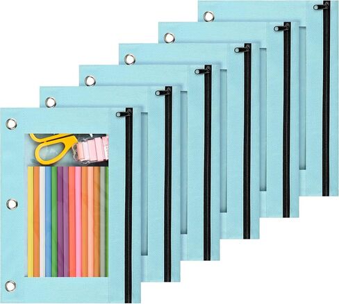 Lanpn Pencil Pouch for 3 Ring Binder 6 Pack, Pastel Binder Pen Bags with Zipper, Aesthetic 3 Holes Pencil Pouches Organizer for Boy Girl Kids School Student, Reinforced Grommets & Clear Window in Kuwait
