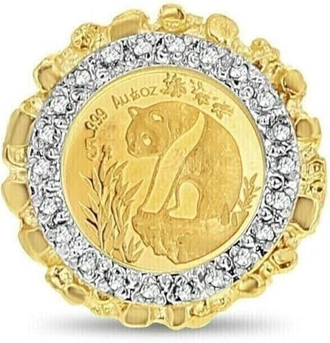 fINECREATION_USA !! 1.00Ct Round Cut Lab Created Diamond Chinese Panda Coin Men's Wedding Ring, 14K Yellow Gold Finish Silver Ring, Women's Ring (YELLOW, 10) in Saudi Arabia