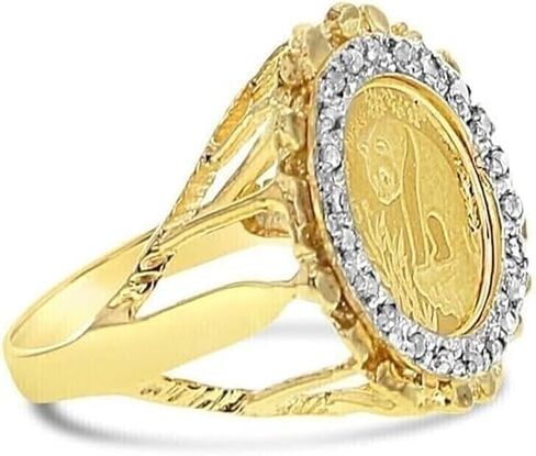 fINECREATION_USA !! 1.00Ct Round Cut Lab Created Diamond Chinese Panda Coin Men's Wedding Ring, 14K Yellow Gold Finish Silver Ring, Women's Ring (YELLOW, 10) in Saudi Arabia