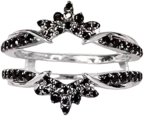 Finecreation_usa !! 1 Ct Round Cut Black Diamond Enhancer Ring Wedding Engagement Bridal Wrap Enhancer Wedding Band 14K White Gold Plated 925 Sterling Silver Handmade (white, 8) in Saudi Arabia