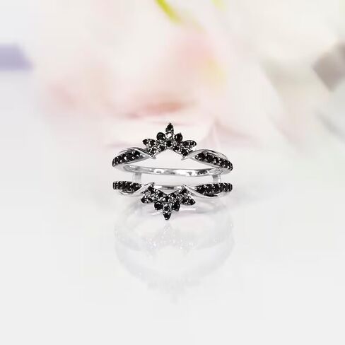 Finecreation_usa !! 1 Ct Round Cut Black Diamond Enhancer Ring Wedding Engagement Bridal Wrap Enhancer Wedding Band 14K White Gold Plated 925 Sterling Silver Handmade (white, 8) in Saudi Arabia