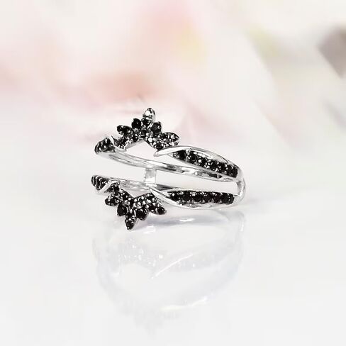 Finecreation_usa !! 1 Ct Round Cut Black Diamond Enhancer Ring Wedding Engagement Bridal Wrap Enhancer Wedding Band 14K White Gold Plated 925 Sterling Silver Handmade (white, 8) in Saudi Arabia