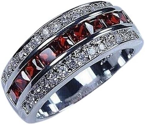 Finecreation_usa !! 2Ct Princess Cut Lab Created Red Ruby Men's Wedding Band 14k White Gold Finish Sterling Silver 925 Channel Set Ring (white, 10) in Saudi Arabia