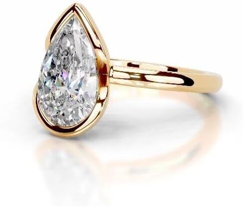 1-5 CT Pear Moissanite Engagement Ring Colorless VVS1 10K 14K 18K Solid Gold, 925 Sterling Silver Half Bezel Set Engagement Ring Christmas Gift For Women (White, Main Stone :- Pear | 3 Carat) in Saudi Arabia