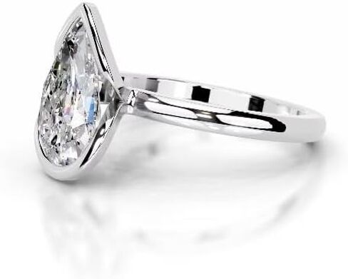 1-5 CT Pear Moissanite Engagement Ring Colorless VVS1 10K 14K 18K Solid Gold, 925 Sterling Silver Half Bezel Set Engagement Ring Christmas Gift For Women (White, Main Stone :- Pear | 3 Carat) in Saudi Arabia
