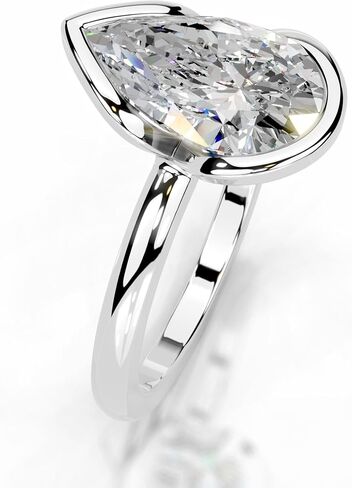 1-5 CT Pear Moissanite Engagement Ring Colorless VVS1 10K 14K 18K Solid Gold, 925 Sterling Silver Half Bezel Set Engagement Ring Christmas Gift For Women (White, Main Stone :- Pear | 3 Carat) in Saudi Arabia