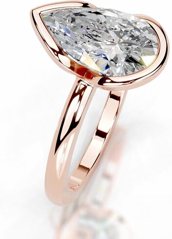 1-5 CT Pear Moissanite Engagement Ring Colorless VVS1 10K 14K 18K Solid Gold, 925 Sterling Silver Half Bezel Set Engagement Ring Christmas Gift For Women (White, Main Stone :- Pear | 3 Carat) in Saudi Arabia