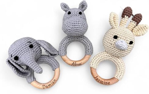 Crochet Animal Baby Baby حشرجة الموت - حلقة خشبية | خيارات الفيل والفلفو والزرافات الشخصية in Saudi Arabia