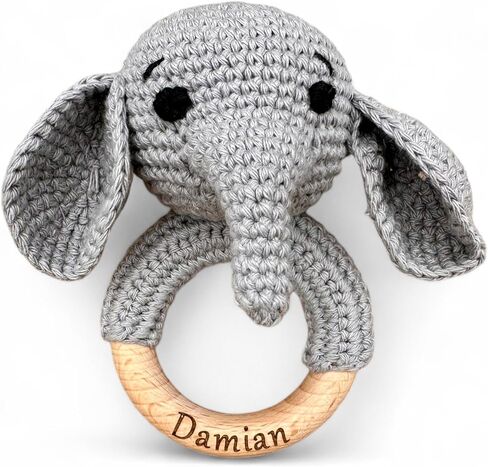 Crochet Animal Baby Baby حشرجة الموت - حلقة خشبية | خيارات الفيل والفلفو والزرافات الشخصية in Saudi Arabia