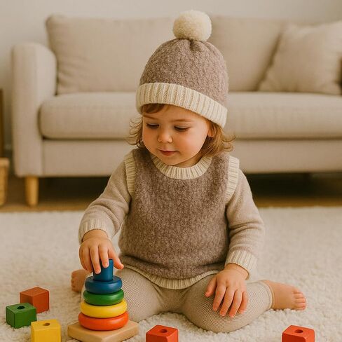 Preschooler Knitting Kit for Boys Vest & Hat (Ages 0–8) – Italian Boucle Yarn, Alpaca & Merino Wool Yarn, 3 Sets Bamboo Knitting Needles, Video Guide – Handmade Gifts for Baby Showers, Birthdays in Saudi Arabia