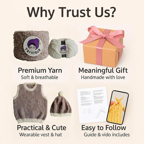 Preschooler Knitting Kit for Boys Vest & Hat (Ages 0–8) – Italian Boucle Yarn, Alpaca & Merino Wool Yarn, 3 Sets Bamboo Knitting Needles, Video Guide – Handmade Gifts for Baby Showers, Birthdays in Saudi Arabia