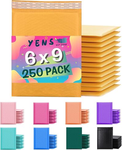 Yens Kraft Bubble Mailers 6x10 inch 250 pack Seal Adhesive Shipping Bags, Cushioning Padded Envelopes for Shipping, Mailing, Packaging Usable Space 6x9 in Saudi Arabia