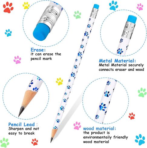 Chinco 36 Pitch Paw Print Pencils Dog Paw Wooden Worden Pencilty Pencilty مع محور الأطفال الذين يفضلونهم في مجال الحفلات المدرسية ، و 6 ألوان in Kuwait