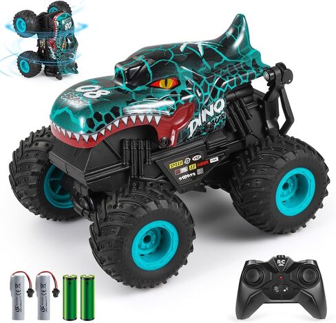 DYODYORC Remote Control Car, 2.4Ghz All Terrain Dinosaur Monster Truck Toys, RC Truck with Music, 3 Lighting Effects, 360 Stunt Capable, All Included Ready to Run, Toy Gifts for Boys and Girls (Cyan) in Saudi Arabia