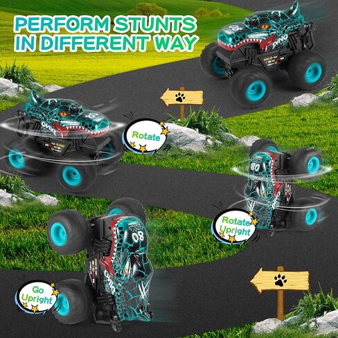 DYODYORC Remote Control Car, 2.4Ghz All Terrain Dinosaur Monster Truck Toys, RC Truck with Music, 3 Lighting Effects, 360 Stunt Capable, All Included Ready to Run, Toy Gifts for Boys and Girls (Cyan) in Saudi Arabia