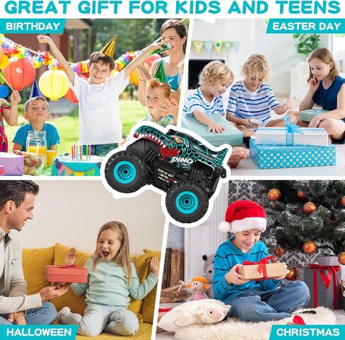 DYODYORC Remote Control Car, 2.4Ghz All Terrain Dinosaur Monster Truck Toys, RC Truck with Music, 3 Lighting Effects, 360 Stunt Capable, All Included Ready to Run, Toy Gifts for Boys and Girls (Cyan) in Saudi Arabia