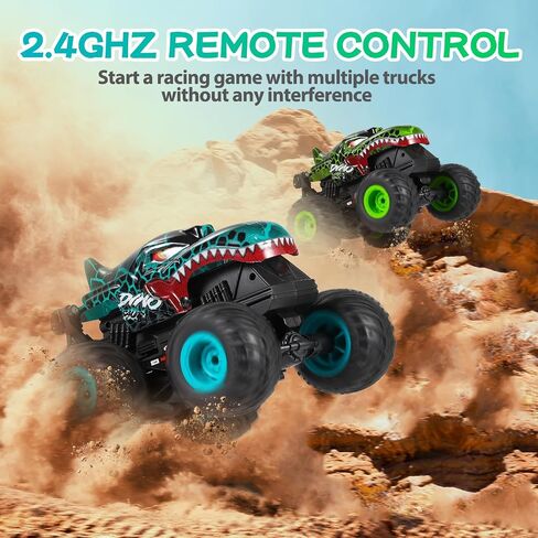 DYODYORC Remote Control Car, 2.4Ghz All Terrain Dinosaur Monster Truck Toys, RC Truck with Music, 3 Lighting Effects, 360 Stunt Capable, All Included Ready to Run, Toy Gifts for Boys and Girls (Cyan) in Saudi Arabia